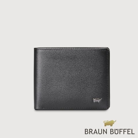 BRAUN BUFFEL 德國小金牛 台灣總代理 波索-A 8卡中間翻零錢袋短夾-黑色/BF519-318-BK