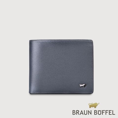 BRAUN BUFFEL 德國小金牛 台灣總代理 波索-A 8卡中間翻零錢袋短夾-藍色/BF519-318-BK