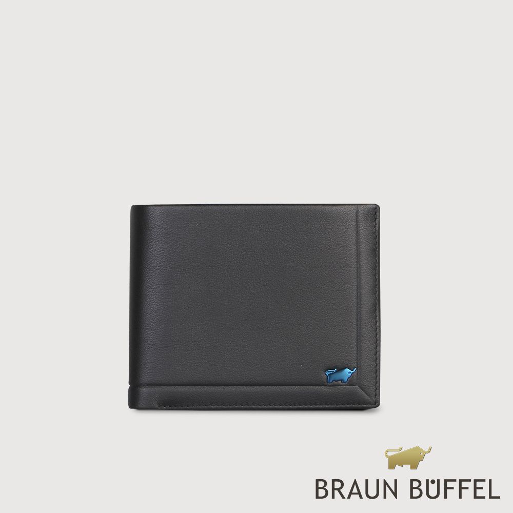 BRAUN BUFFEL 德國小金牛 台灣總代理 戴普 8卡中間翻零錢袋短夾-黑色/BF521-318-BK