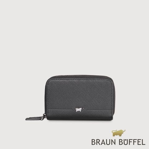 BRAUN BUFFEL 德國小金牛 台灣總代理 格瑞克-II 雙拉鍊零錢包-黑色/BF387-161-BK