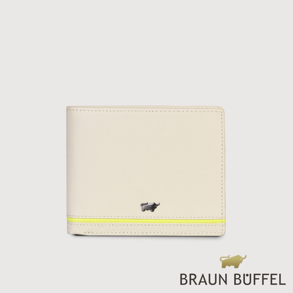 BRAUN BUFFEL 德國小金牛 台灣總代理 維克多-D 12卡中間翻透明窗短夾-粉筆白/BF512-317-CK