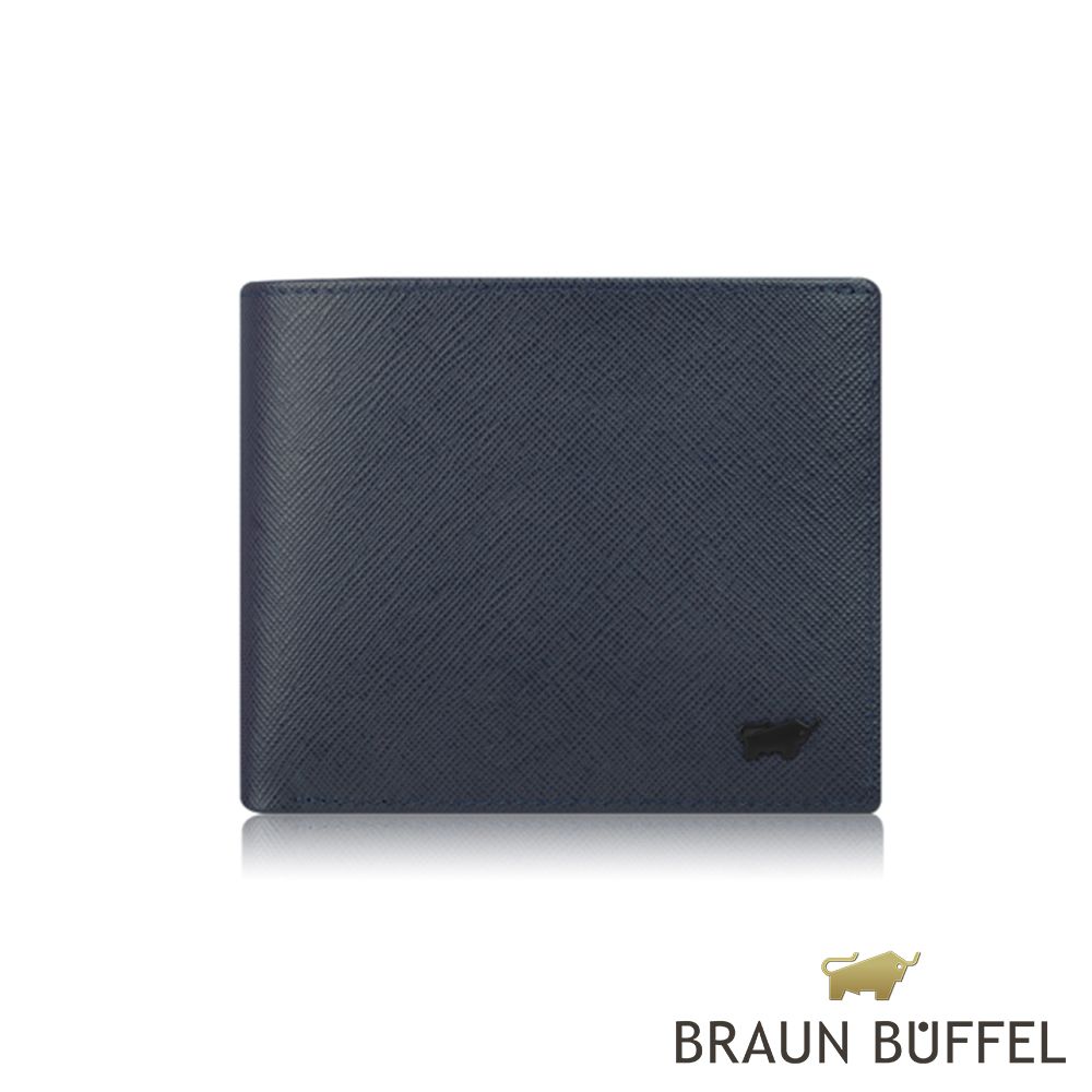 BRAUN BUFFEL 德國小金牛 台灣總代理洛菲諾P-II 8卡中間翻零錢袋皮夾-藍色/BF347-318-NY