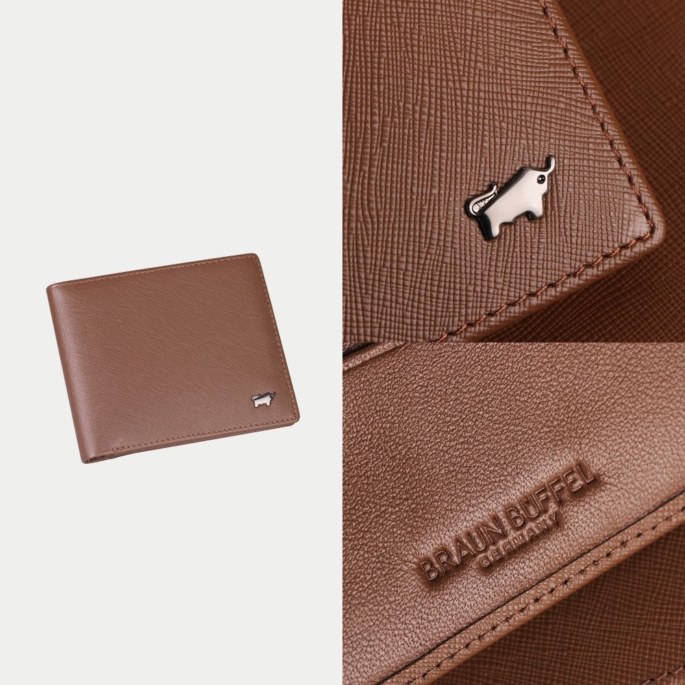 BRAUN BUFFEL 德國小金牛 台灣總代理 至尊 4卡零錢袋皮夾-深棕色/BF536-315-SI