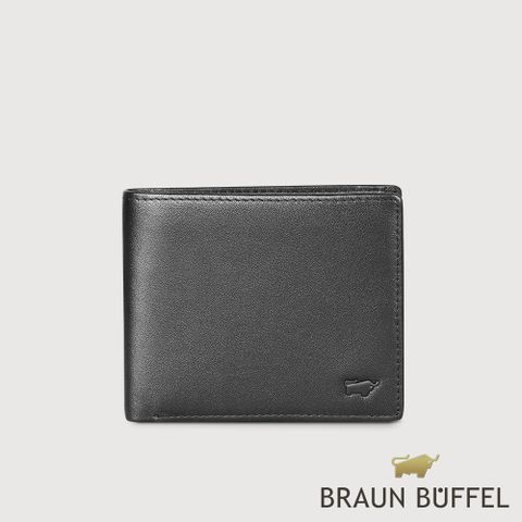 BRAUN BUFFEL 德國小金牛 台灣總代理 卡斯 8卡中間翻零錢袋短夾-黑色/BF525-318-BK