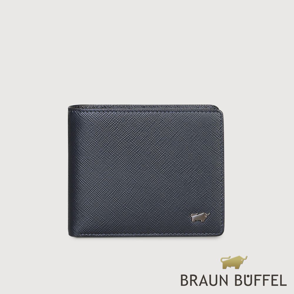 BRAUN BUFFEL 德國小金牛 台灣總代理 尚恩A 12卡中間翻透明窗短夾-藍色/BF354-317-NY