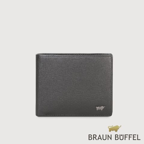 【BRAUN BUFFEL 德國小金牛】台灣總代理 瓦拉頓-TW 12卡中間翻透明窗皮夾-黑色/BF537-317-BK