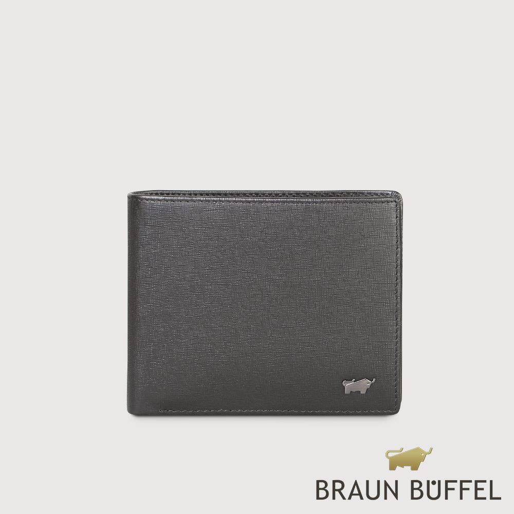 BRAUN BUFFEL 德國小金牛 台灣總代理 瓦拉頓-TW 12卡中間翻透明窗皮夾-黑色/BF537-317-BK