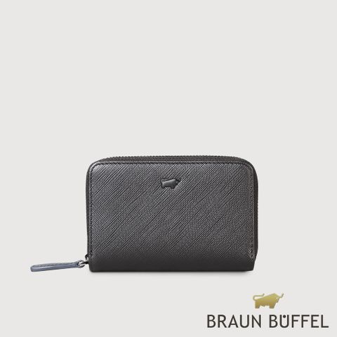 BRAUN BUFFEL 德國小金牛 台灣總代理 洛菲諾P-II 雙層拉鍊零錢包-黑色/BF347-161A-BK