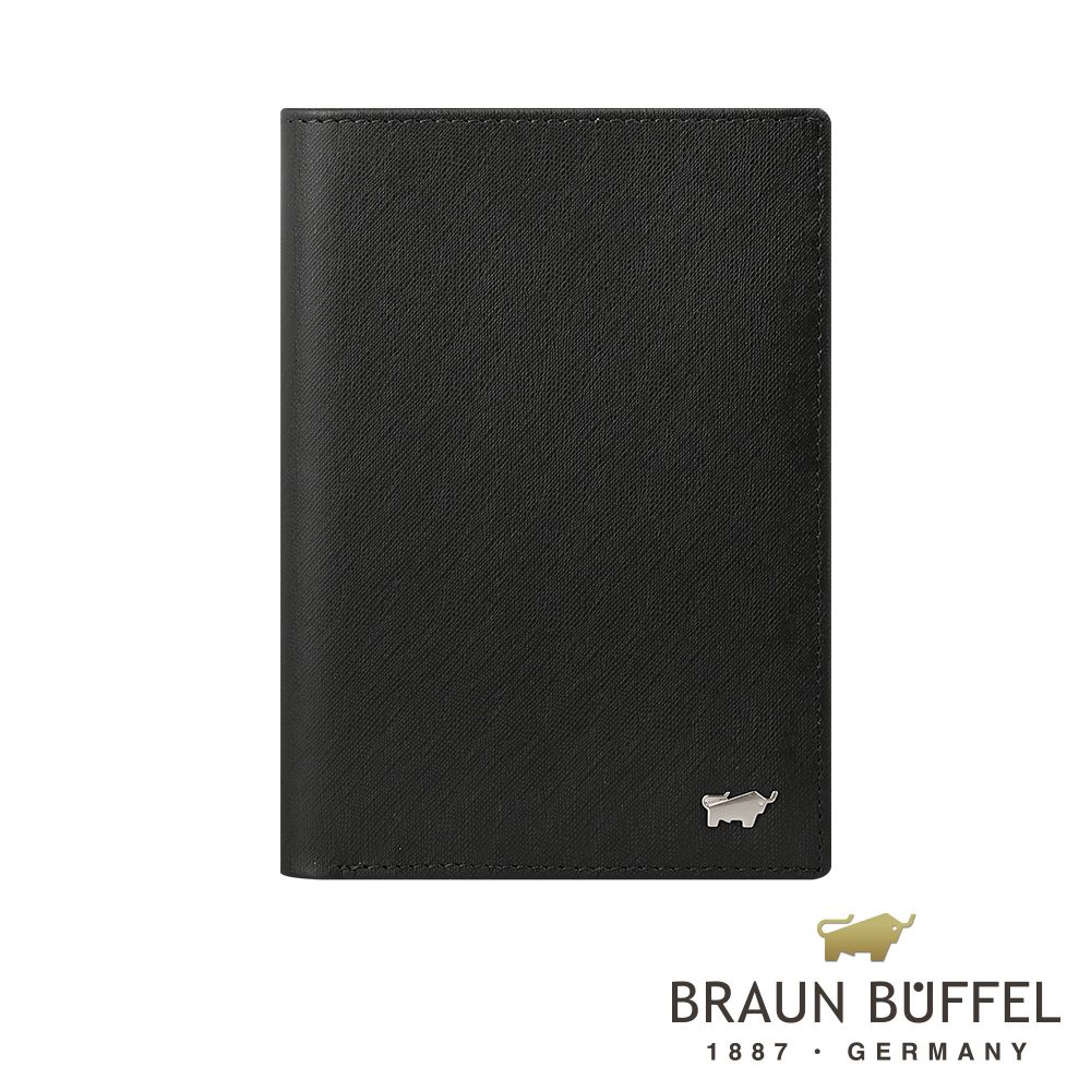 BRAUN BUFFEL 德國小金牛 HOMME-M 紳士系列 3卡護照夾-黯黑/ BF306-500-BK