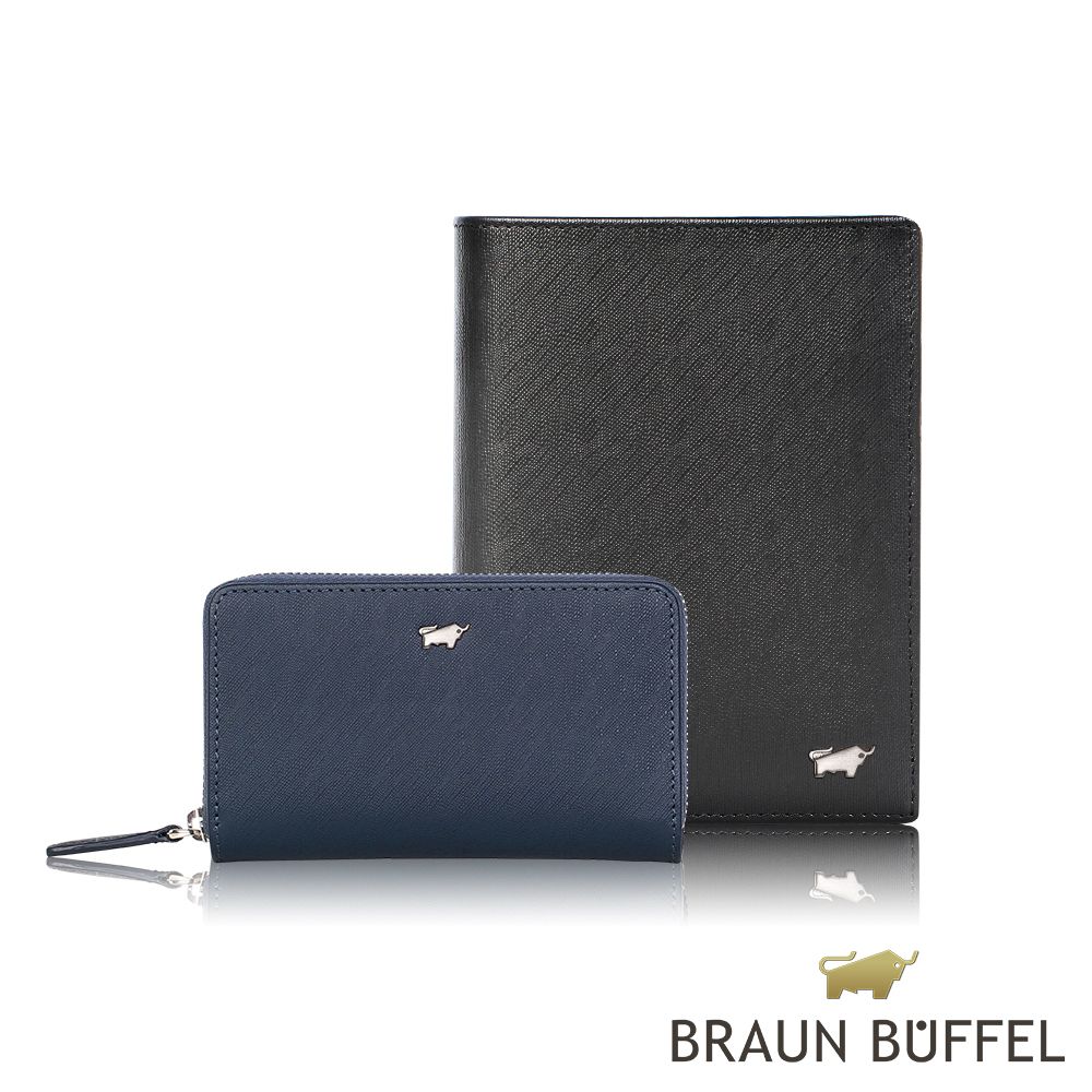 BRAUN BUFFEL 德國小金牛 HOMME-M 紳士系列 3卡護照夾-黯黑/ BF306-500-BK