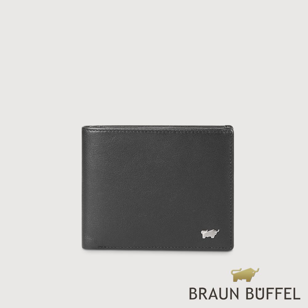 BRAUN BUFFEL 德國小金牛 台灣總代理 布爾斯 12卡中間翻透明窗短夾-黑色/BF532-317-BK