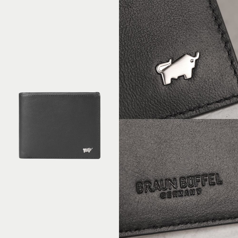 BRAUN BUFFEL 德國小金牛 台灣總代理 布爾斯 12卡中間翻透明窗短夾-黑色/BF532-317-BK