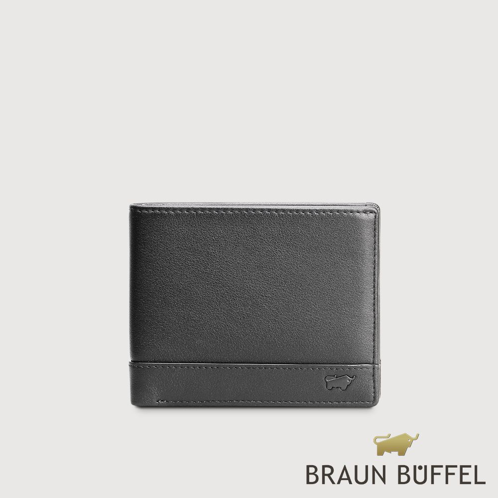 BRAUN BUFFEL 德國小金牛 台灣總代理 威爾 12卡中間翻透明窗短夾-黑色/BF529-317-BK