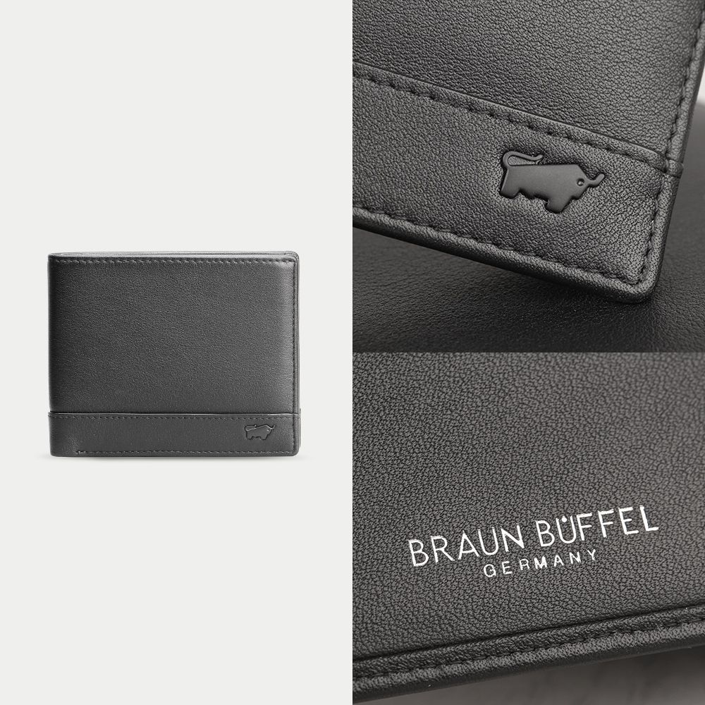 BRAUN BUFFEL 德國小金牛 台灣總代理 威爾 12卡中間翻透明窗短夾-黑色/BF529-317-BK