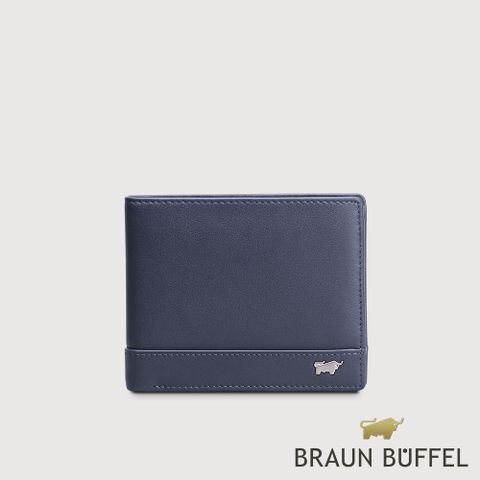 BRAUN BUFFEL 德國小金牛 台灣總代理 威爾 12卡中間翻透明窗短夾-午夜藍/BF529-317-MNB