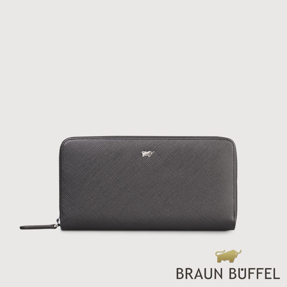 BRAUN BUFFEL 德國小金牛 台灣總代理 尚恩-A 12卡拉鍊長夾-黑色/BF354-602-BK