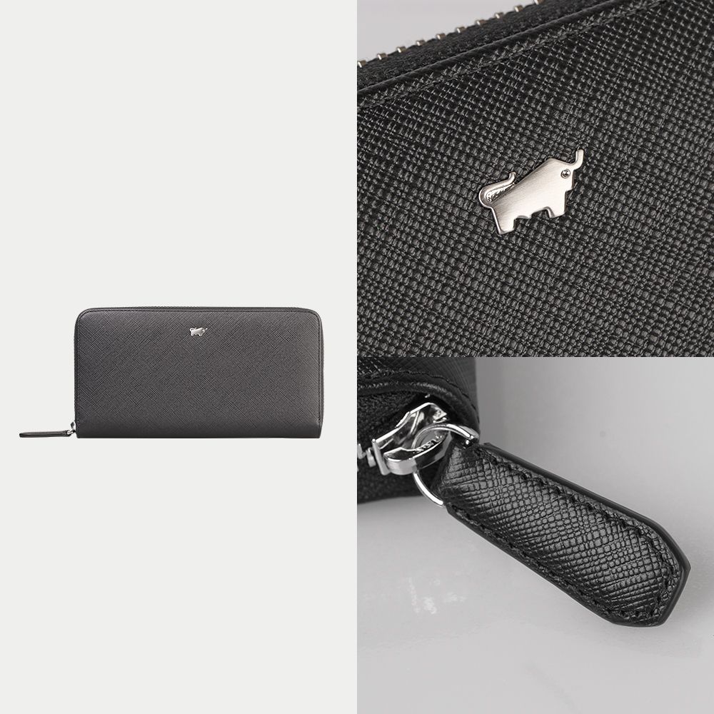 BRAUN BUFFEL 德國小金牛 台灣總代理 尚恩-A 12卡拉鍊長夾-黑色/BF354-602-BK