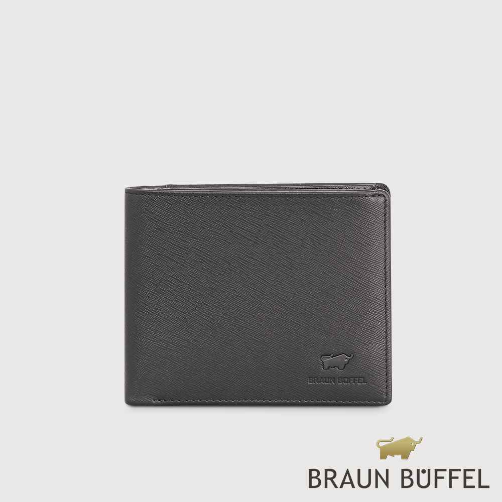 BRAUN BUFFEL 德國小金牛 台灣總代理 艾康-A 14卡中間翻透明窗短夾-黑色/BF554-317-BK