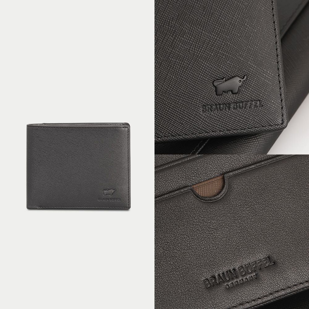 BRAUN BUFFEL 德國小金牛 台灣總代理 艾康-A 14卡中間翻透明窗短夾-黑色/BF554-317-BK