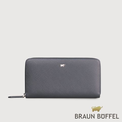 【BRAUN BUFFEL 德國小金牛】台灣總代理 尚恩-A 12卡拉鍊長夾-藍色/BF354-602-NY