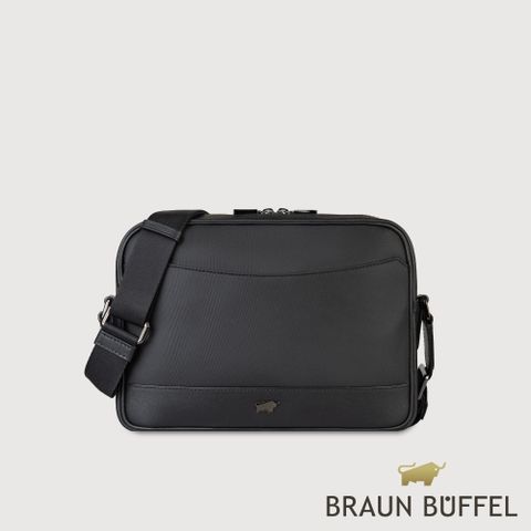 【BRAUN BUFFEL 德國小金牛】台灣總代理  湯姆 橫式斜背包-黑色/BF542-TW62-BK