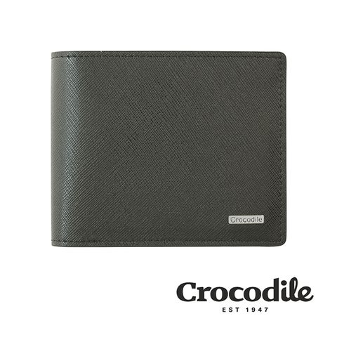 Crocodile 鱷魚皮件 真皮皮夾 Wind系列 6卡 壓釦零錢袋 短夾 男夾-0103-59031-黑色