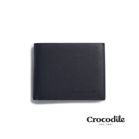 Crocodile 鱷魚皮件 真皮皮夾 Rocky系列 5卡 雙層鈔票 壓釦零錢袋 短夾-0103-09903-黑藍兩色