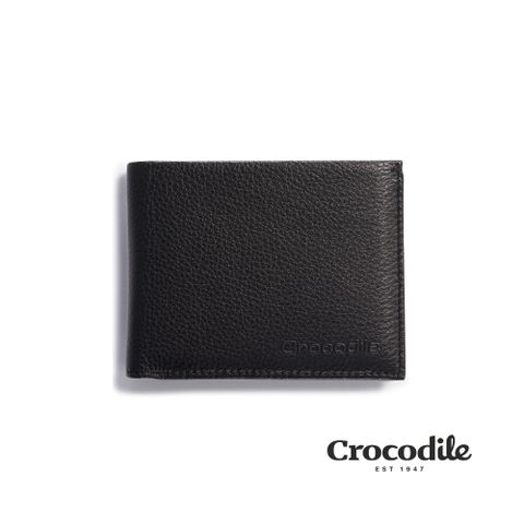 Crocodile 鱷魚皮件 真皮皮夾 Rocky系列 7卡 雙層鈔票 抽取4窗 男短夾-0103-09904-黑藍兩色