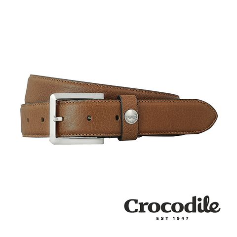 Crocodile 鱷魚皮件 真皮打洞寬版皮帶 0102-35001-03-淺咖色