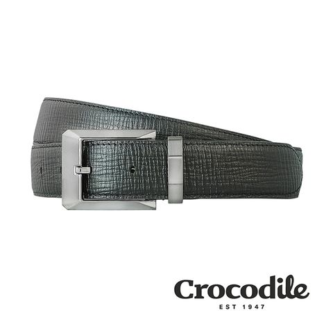Crocodile 鱷魚皮件 真皮打洞寬版皮帶 0102-30101-黑色