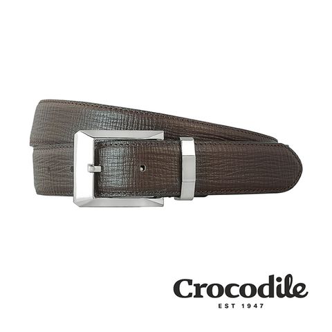 Crocodile 鱷魚皮件 真皮打洞寬版皮帶 0102-30102-咖啡色