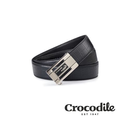 Crocodile 鱷魚牌 自動扣皮帶 男皮帶推薦 義大利植鞣 鱷魚壓紋皮革-32MM-0101-42025-黑色