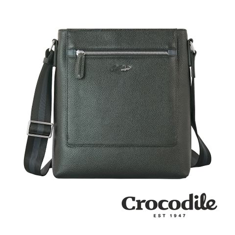 Crocodile 鱷魚皮件 Match 2.0系列 荔紋 直式斜背包 側背包-0104-09201-黑咖兩色