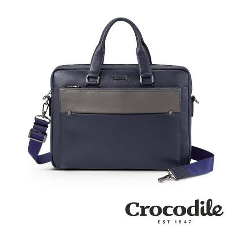 手提公事包 真皮包包推薦 商務筆電包 可斜背 新品上市 Cortina 5.0系列 0104-10603-藍色-Crocodile 鱷魚皮件