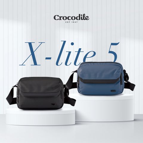 Crocodile 鱷魚牌 翻蓋橫式斜背包 輕巧包包 附伸縮鑰匙扣-X-Lite 5.0系列-0104-11102-黑藍兩色