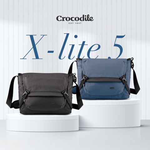 Crocodile 鱷魚牌 翻蓋郵差包 尼龍斜背包 可掛放旅行箱拉桿-X-Lite 5.0系列-0104-11104-黑藍兩色