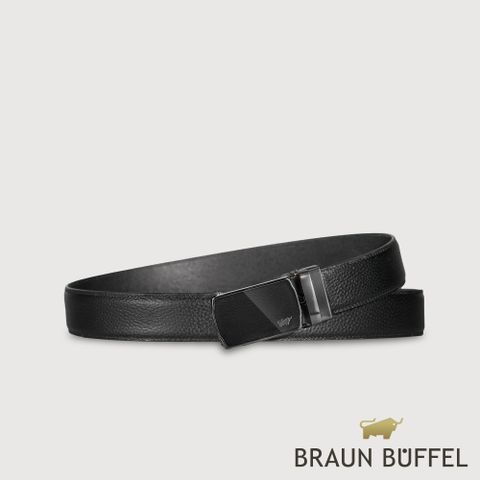 【BRAUN BUFFEL 德國小金牛】台灣總代理 時尚紳士 鏡面拉絲無齒自動扣皮帶-鎗色/BF25S-RO031-SGU