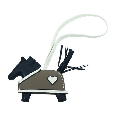 Hermes 愛馬仕 Rodeo Robeo 心形 PM 小羊皮吊飾(黑色/粉筆灰/灰褐色/)