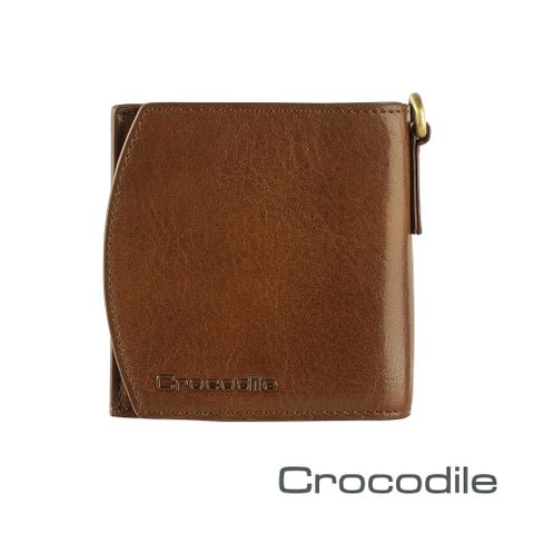 Crocodile 鱷魚皮件 Natural 2.0系列 3卡 側邊可掛 零錢袋 短夾-0103-07502-咖啡色