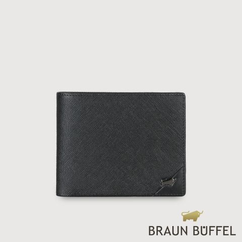 【BRAUN BUFFEL 德國小金牛】台灣總代理 加利恩-A 8卡中翻零錢袋短夾-黑色/BF561-318-BK