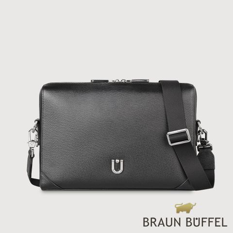 【BRAUN BUFFEL 德國小金牛】台灣總代理 斯萊特 橫式斜背包-黑色/BF552-62-BK