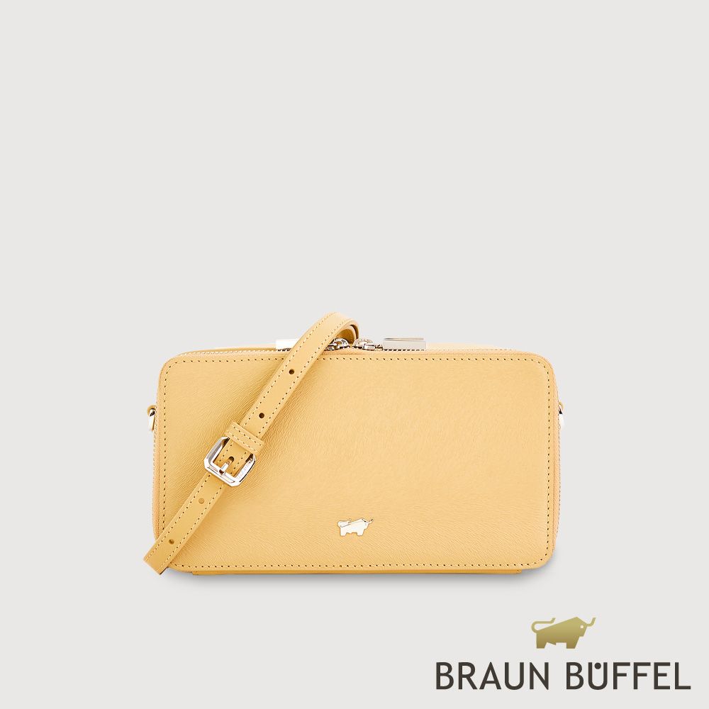 BRAUN BUFFEL 德國小金牛 台灣總代理 依雅娜 雙拉鍊斜背包-淺棕色/BF853-11-CR