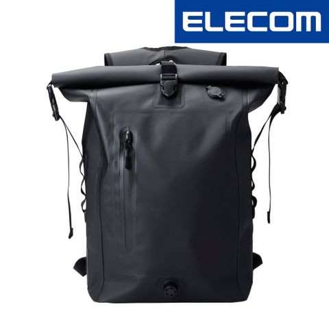 ELECOM防水IPX6經典防水捲蓋後背包-黑