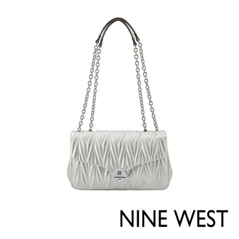 NINE WEST JASLEE 皺褶造型設計鍊帶斜背包-銀色(564821)