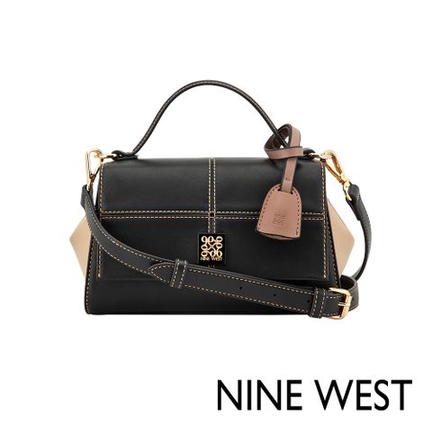 NINE WEST PAXTIN 格紋縫線梯形手提兩用包-黑拼色/小(565821)
