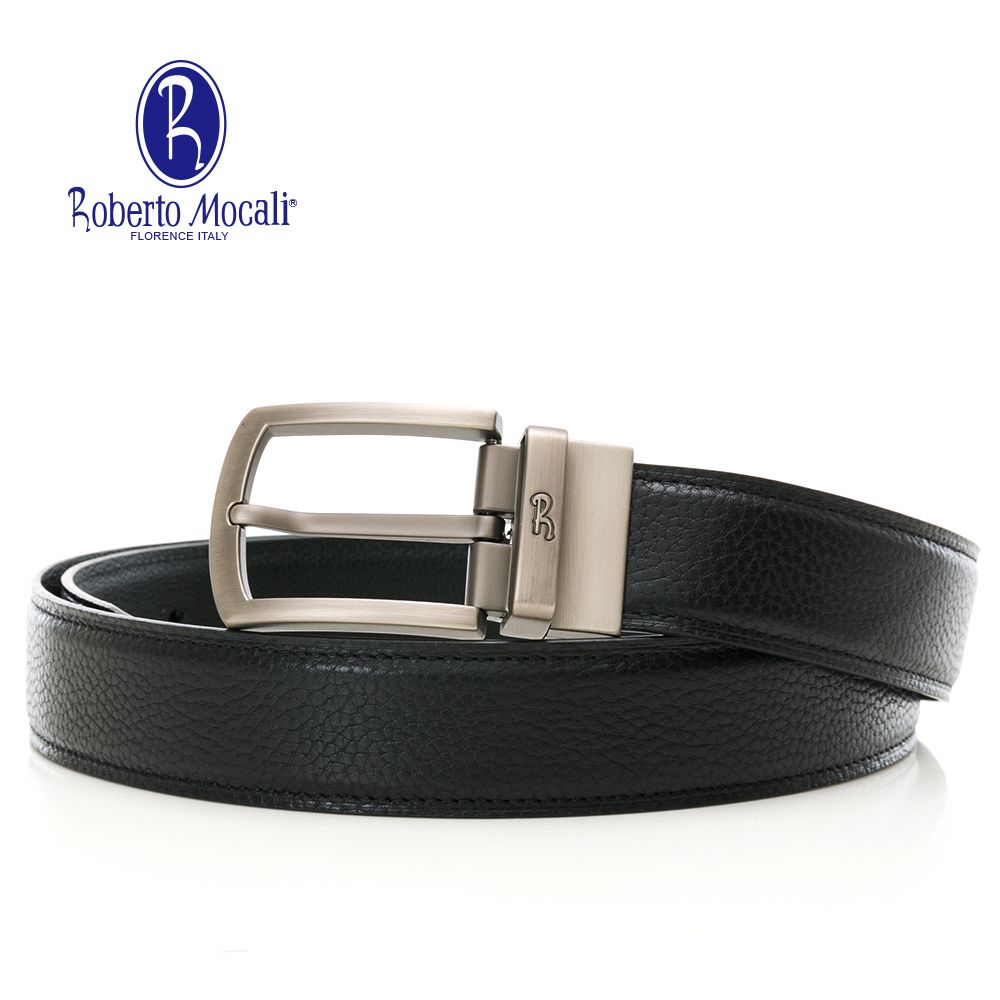 Roberto Mocali 諾貝兔 (RM-8219BKF)扣洞式皮帶-黑色