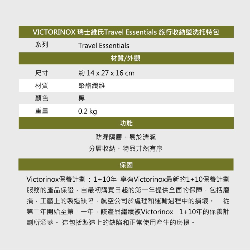 VICTORINOX 瑞士維氏 Travel Essentials 旅行收納盥洗托特包-黑