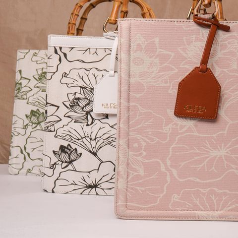 Kilesa ITALIA BAMBOO 印花棉帆布竹柄手提包