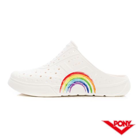 ENJOY輕量洞洞鞋 無後跟 彩虹米白