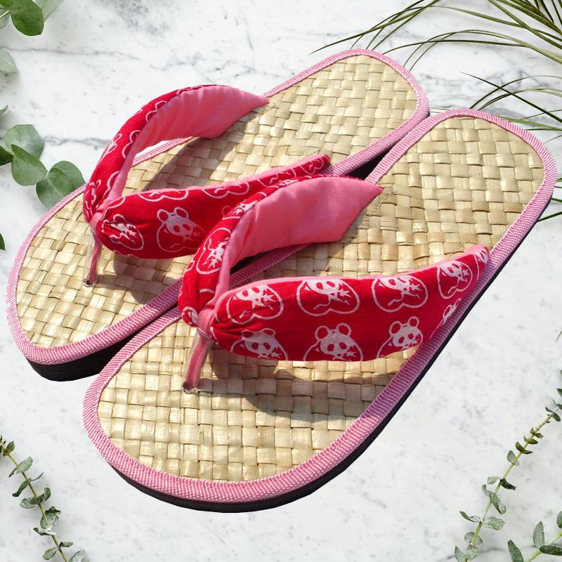iNature ▲熊貓森林▲ 萌萌卡哇伊 可愛⑧ 手工草編拖鞋/夾腳拖/flip flops-粉紅色夾腳